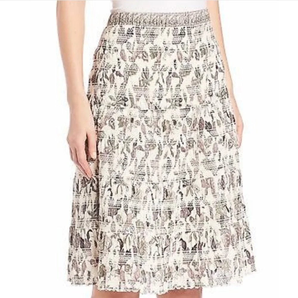 Tory Burch Ivory Wisteria Smocked Floral Skirt NWT